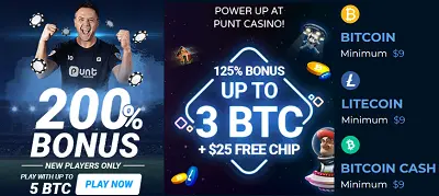 200% Bonus up to 5 BTC and power up with 125% bonus Up to 3 BTC + #25 Free Chip