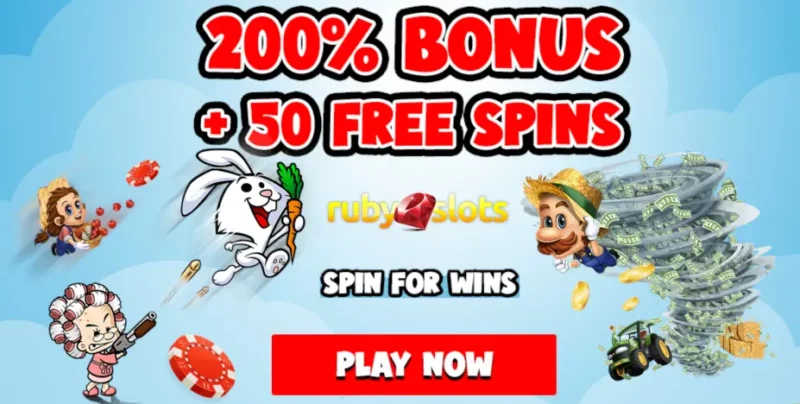 Hit the jackpot with this incredible 200% bonus + 50 free spins at ruby slots casino